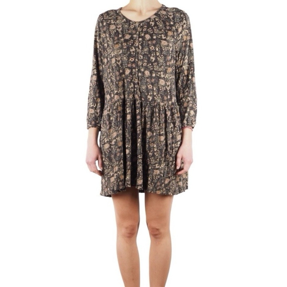 New Peruvian Connection Dress Women's XL Floral Long Sleeve Bohemian Mini Streth